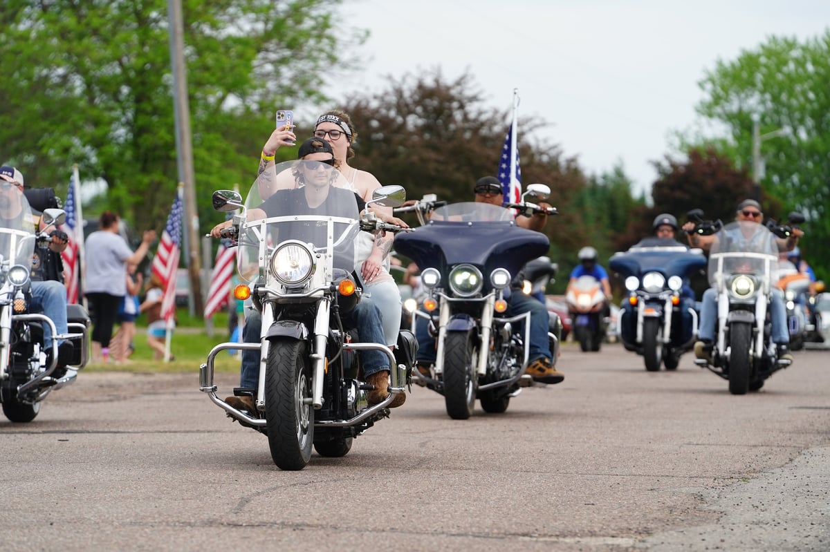 Hundreds of veteran group motorcyclists at High Ground for the Memorial Day veteran honoring ceremony.